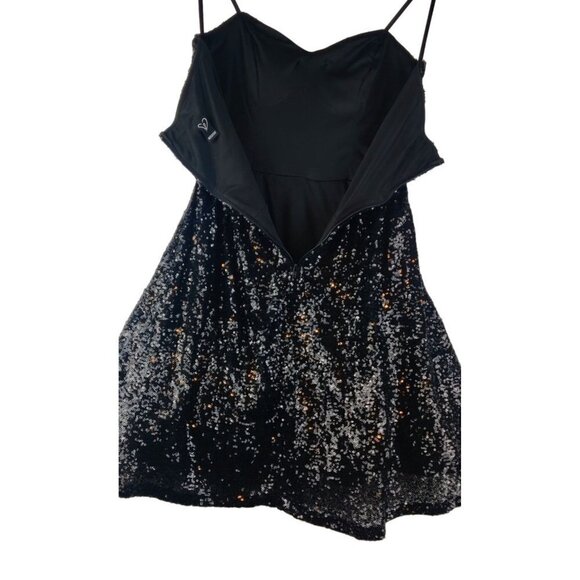 Black Sequin Sparkle Mini Cocktail Dress 7/8 Windsor Skater Spaghetti Straps - Picture 8 of 10